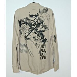 Artful Dodge Shirt Mens Size 4X‎ Beige Button Up Graphic Pockets Streetwear